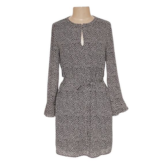 LOFT Dresses & Skirts - LOFT Black Blouson Dress White Floral long sleeves size S Petite NWT